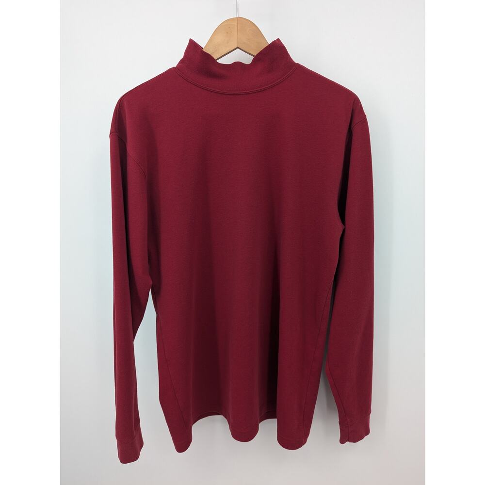 LL Bean Mock Neck Shirt Mens Medium Burgundy Red Long Sleeve Cotton Blend